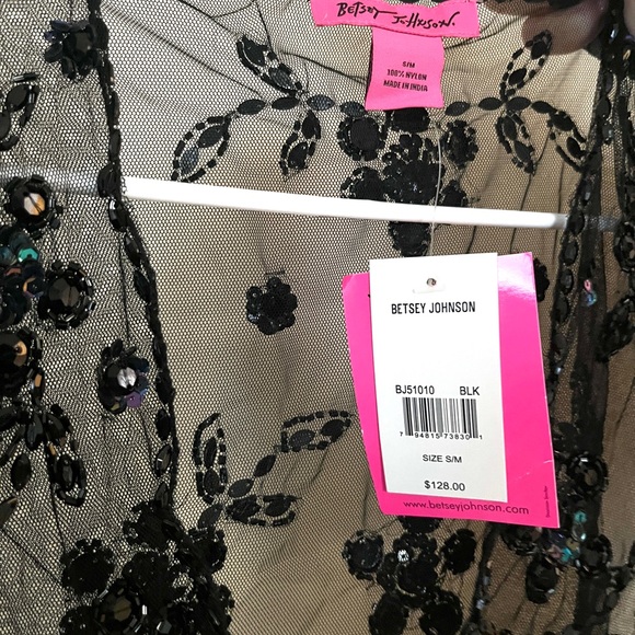Betsey Johnson Black Sheer Floral Blouse Belaro shrug cropped sequin shawl - Picture 3 of 5